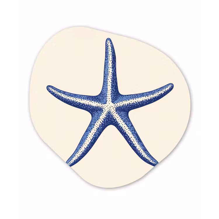 Blauwe zeester - Minimalistisch - Beige Wandcirkel Organisch Forex 3mm klein -3d