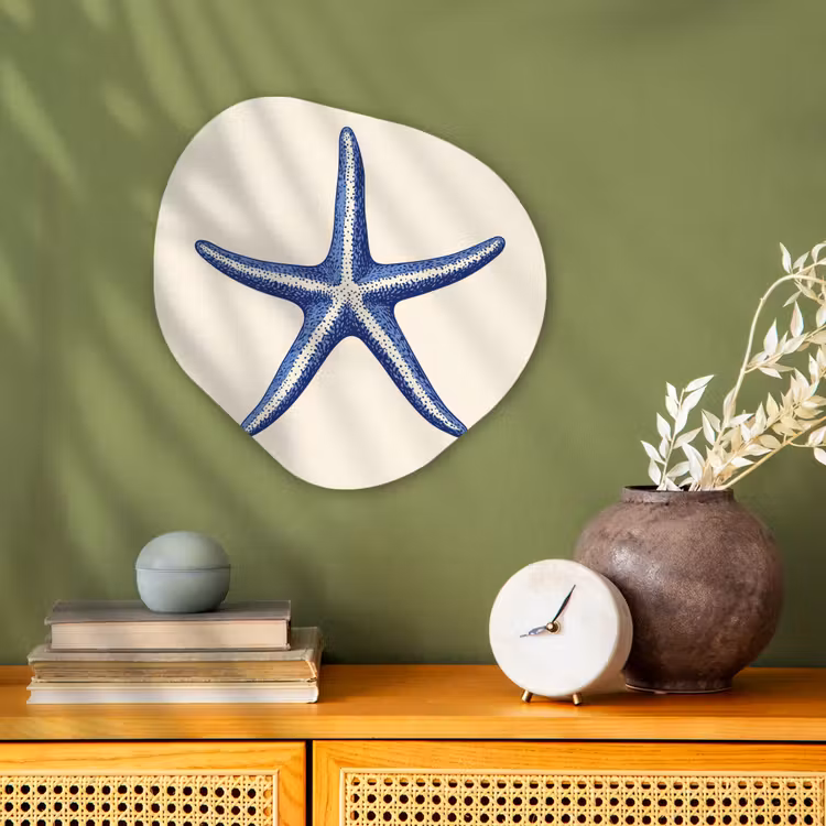 Blauwe zeester - Minimalistisch - Beige Wandcirkel Organisch Forex 3mm klein -sfeer2