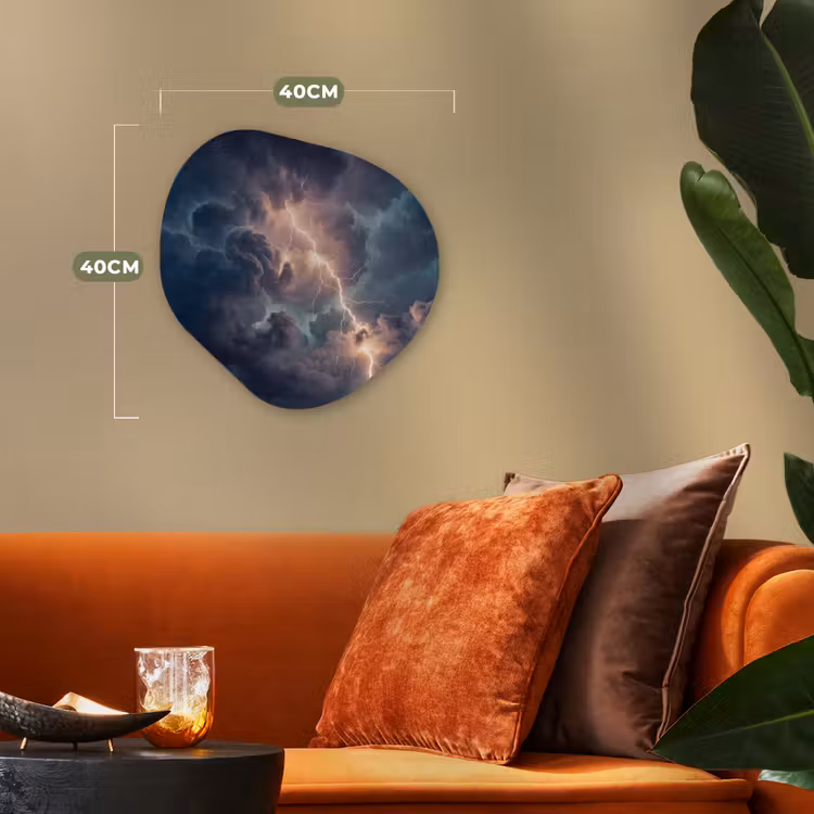 Bliksem - Storm - Natuur - Donker Wandcirkel Organisch Forex 3mm klein -sfeer3
