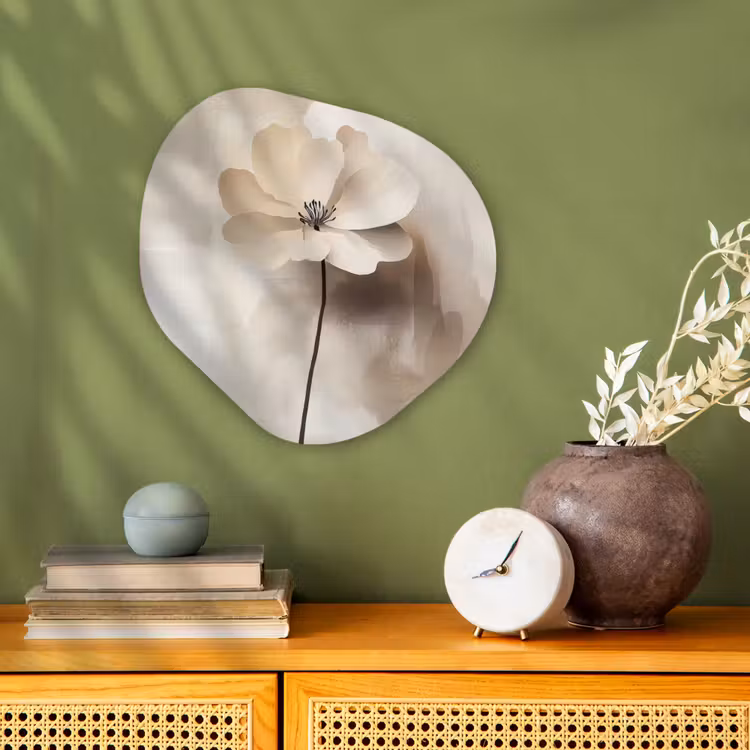 Bloem - Beige - Verf - Schaduw Wandcirkel Organisch Forex 3mm klein -sfeer2