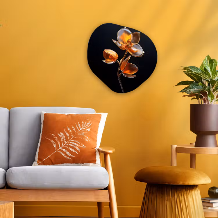 Bloem - Orchidee - Oranje Wandcirkel Organisch Forex 3mm klein -sfeer4