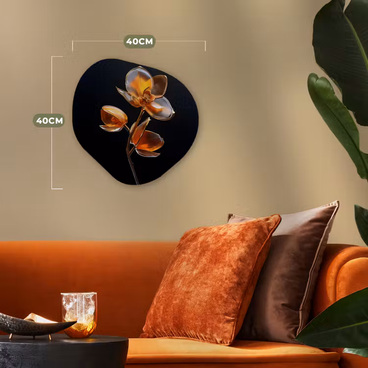 Bloem - Orchidee - Oranje Wandcirkel Organisch Forex 3mm klein -sfeer3