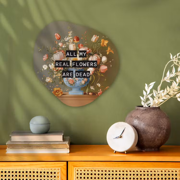Bloem - Quote - Vintage - Art Wandcirkel Organisch Forex 3mm klein -sfeer2