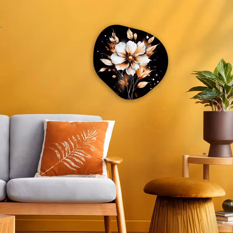 Bloem - Verf - Goud - Graffiti - Modern Wandcirkel Organisch Forex 3mm klein -sfeer4