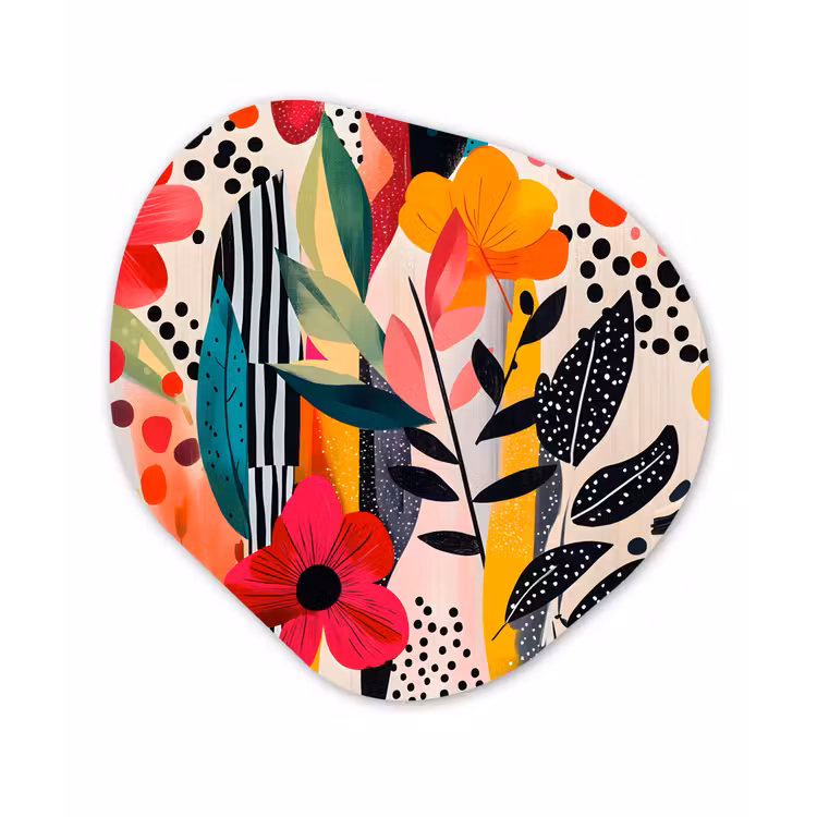 Bloemen - Bladeren - Abstract - Kleurrijk Wandcirkel Organisch Forex 3mm klein -3d