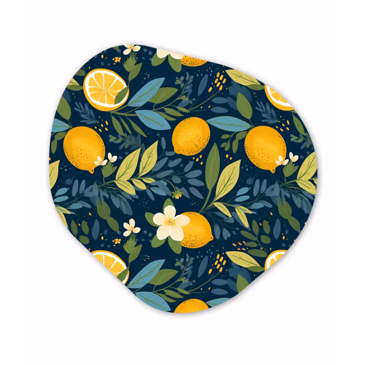 Bloemen - Bladeren - Citroenen - Blauw Wandcirkel Organisch Forex 3mm klein 629 -3d