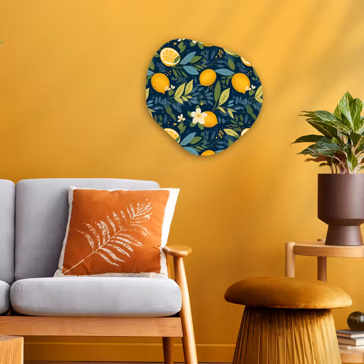 Bloemen - Bladeren - Citroenen - Blauw Wandcirkel Organisch Forex 3mm klein 629 -sfeer4