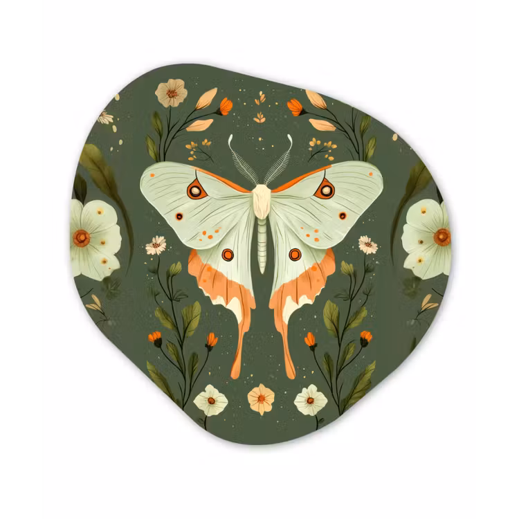 Bloemen - Bladeren - Olijfgroen - Vlinder Wandcirkel Organisch Forex 3mm klein -3d