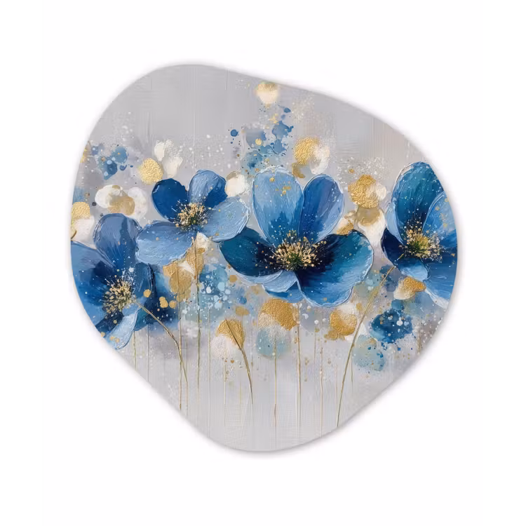 Bloemen - Blauw - Abstract Wandcirkel Organisch Forex 3mm klein -3d