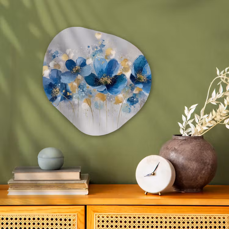 Bloemen - Blauw - Abstract Wandcirkel Organisch Forex 3mm klein -sfeer2