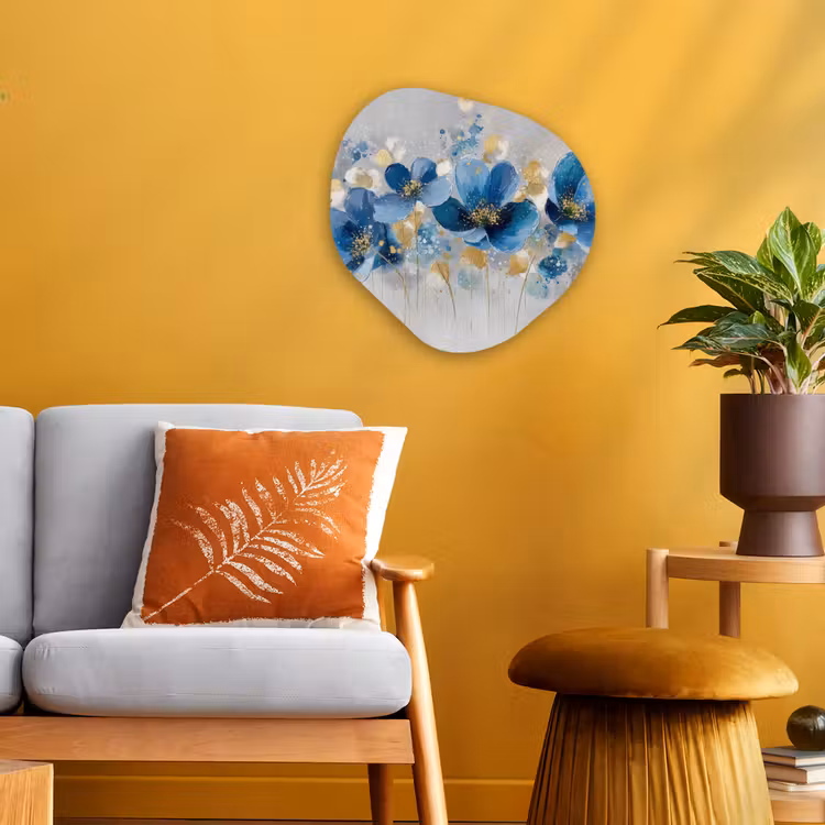 Bloemen - Blauw - Abstract Wandcirkel Organisch Forex 3mm klein -sfeer4