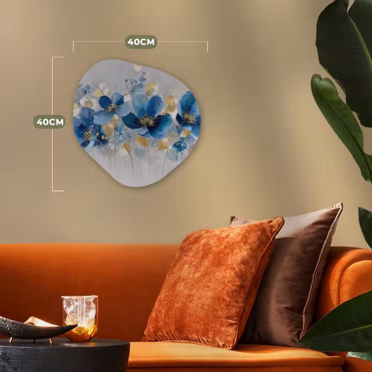 Bloemen - Blauw - Abstract Wandcirkel Organisch Forex 3mm klein -sfeer3