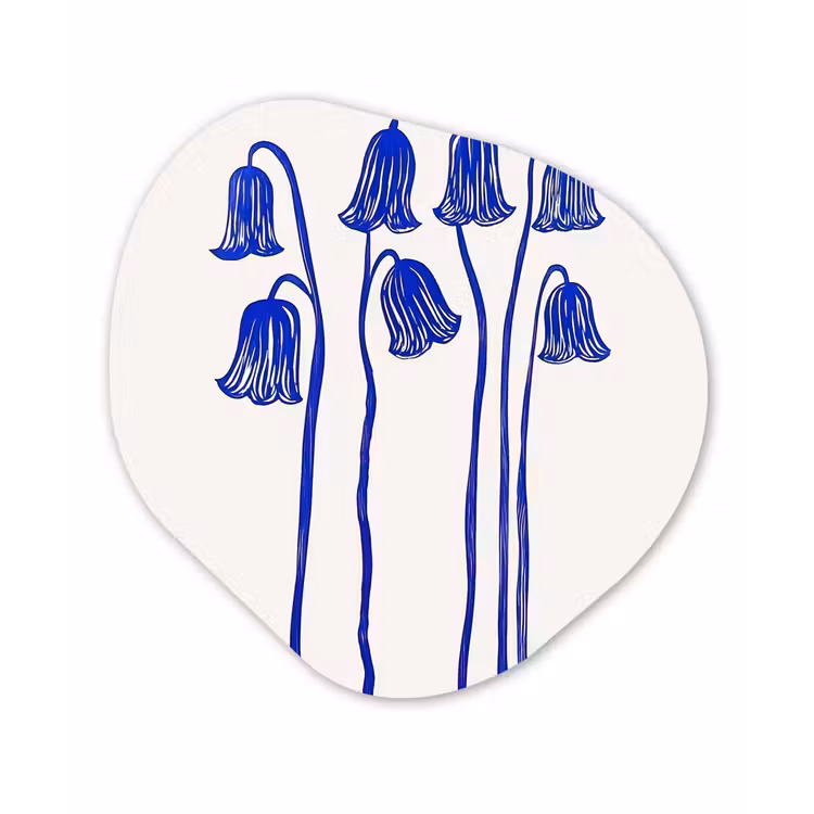 Bloemen - Blauw - Lijnen - Bloemblaadjes Wandcirkel Organisch Forex 3mm klein -3d