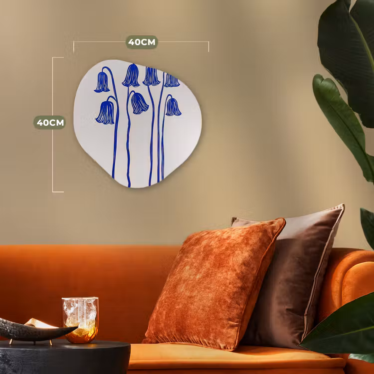 Bloemen - Blauw - Lijnen - Bloemblaadjes Wandcirkel Organisch Forex 3mm klein -sfeer3