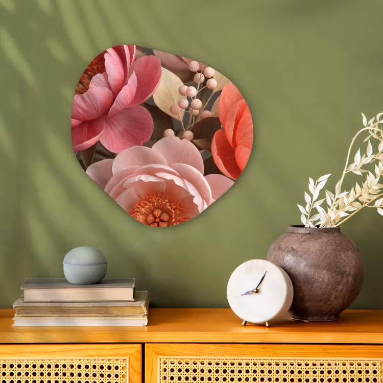 Bloemen - Bloesem - Zacht - Koraal - Decoratie Wandcirkel Organisch Forex 3mm klein -sfeer2