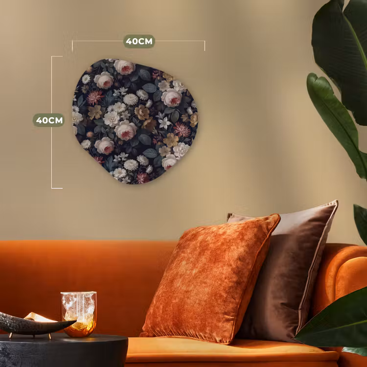 Bloemen - Boeket - Botanisch - Vintage - Donkere achtergrond Wandcirkel Organisch Forex 3mm klein -sfeer3