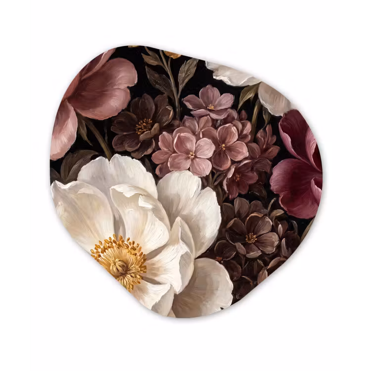 Bloemen - Boeket - Klassiek - Donker - Rood Wandcirkel Organisch Forex 3mm klein -3d