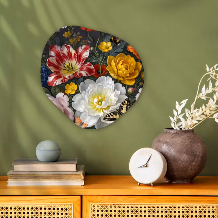 Bloemen - Boeket - Klassiek - Kleurrijk - Natuur Wandcirkel Organisch Forex 3mm klein -sfeer2