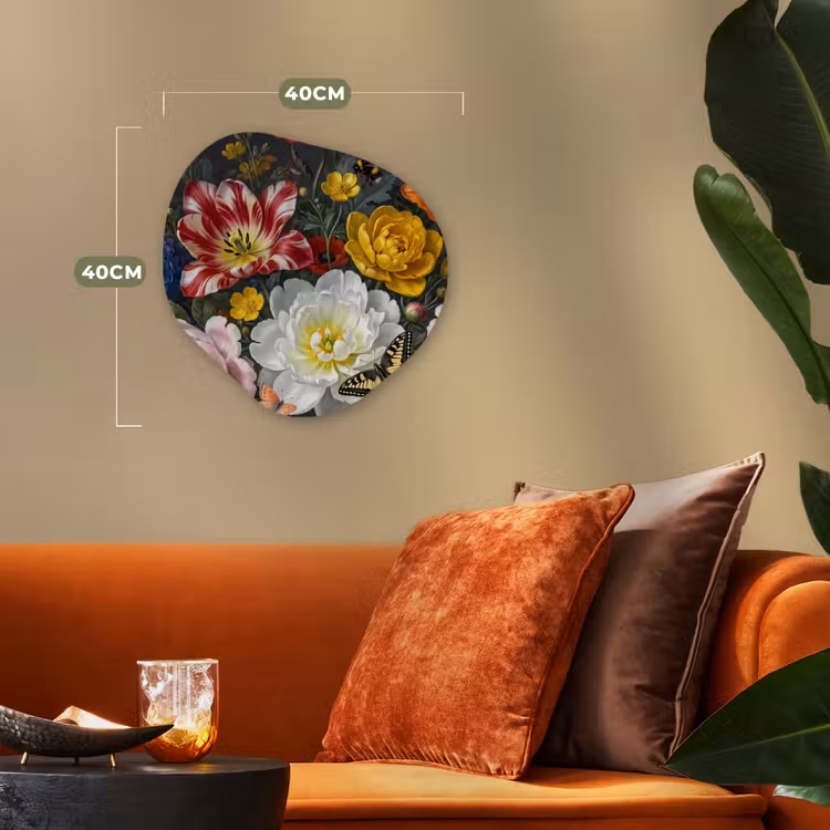 Bloemen - Boeket - Klassiek - Kleurrijk - Natuur Wandcirkel Organisch Forex 3mm klein -sfeer3