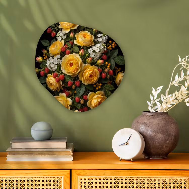 Bloemen - Boeket - Natuur - Klassiek - Geel Wandcirkel Organisch Forex 3mm klein -sfeer2