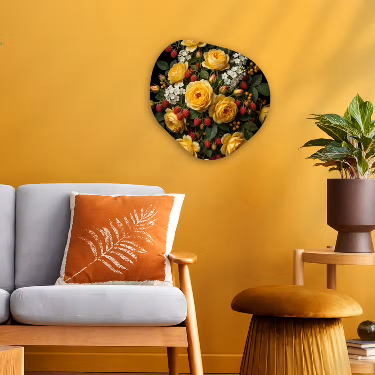 Bloemen - Boeket - Natuur - Klassiek - Geel Wandcirkel Organisch Forex 3mm klein -sfeer4