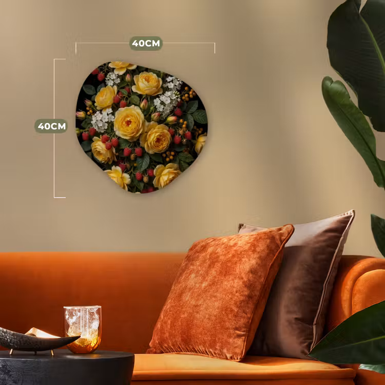 Bloemen - Boeket - Natuur - Klassiek - Geel Wandcirkel Organisch Forex 3mm klein -sfeer3