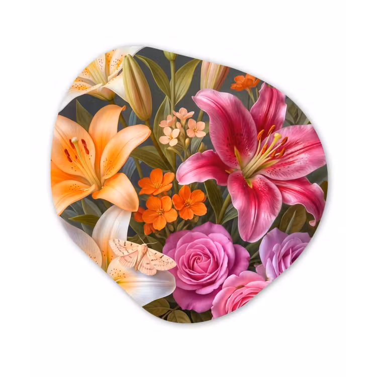 Bloemen - Boeket - Natuur - Kleurrijk - Modern Wandcirkel Organisch Forex 3mm klein -3d