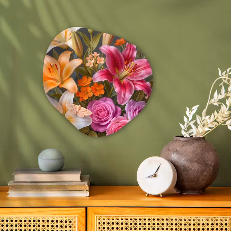 Bloemen - Boeket - Natuur - Kleurrijk - Modern Wandcirkel Organisch Forex 3mm klein -sfeer2