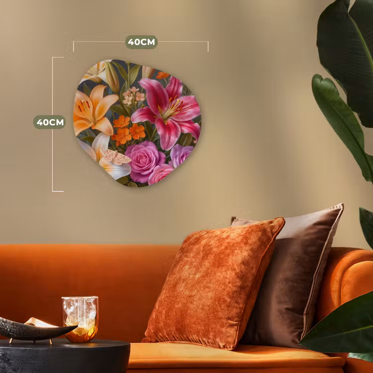 Bloemen - Boeket - Natuur - Kleurrijk - Modern Wandcirkel Organisch Forex 3mm klein -sfeer3