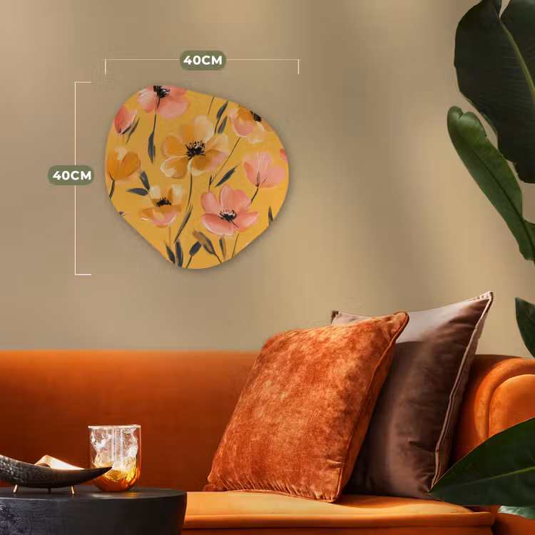 Bloemen - Geschilderd - Geel Wandcirkel Organisch Forex 3mm klein -sfeer3