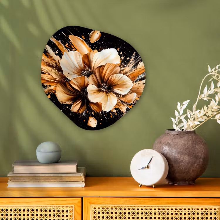 Bloemen - Goud - Graffiti - Zwart - Abstract Wandcirkel Organisch Forex 3mm klein -sfeer2