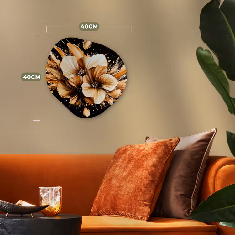 Bloemen - Goud - Graffiti - Zwart - Abstract Wandcirkel Organisch Forex 3mm klein -sfeer3