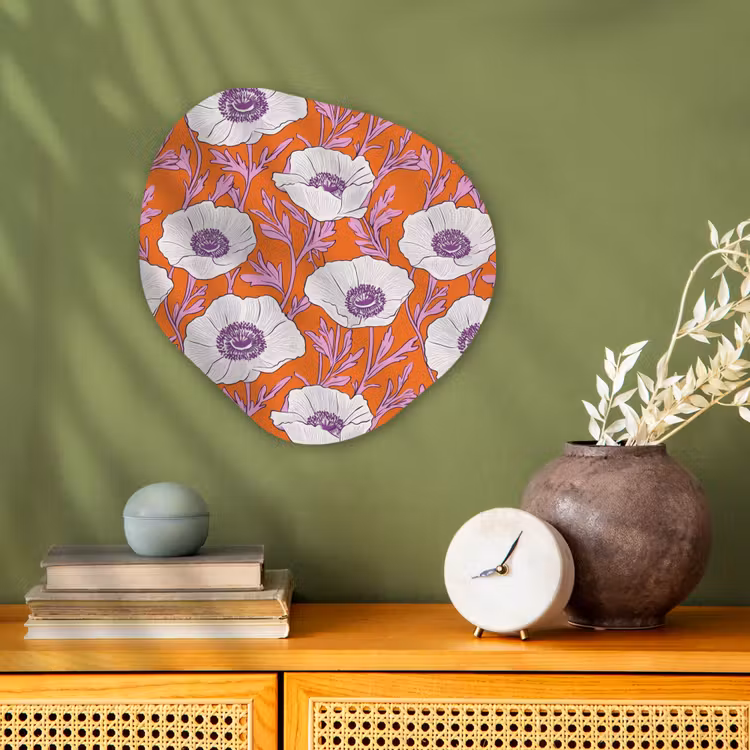 Bloemen - Grafisch - Oranje Wandcirkel Organisch Forex 3mm klein 629 -sfeer2