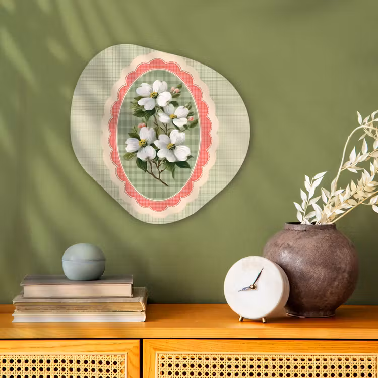 Bloemen - Illustratie - Geruit - Groen Wandcirkel Organisch Forex 3mm klein -sfeer2