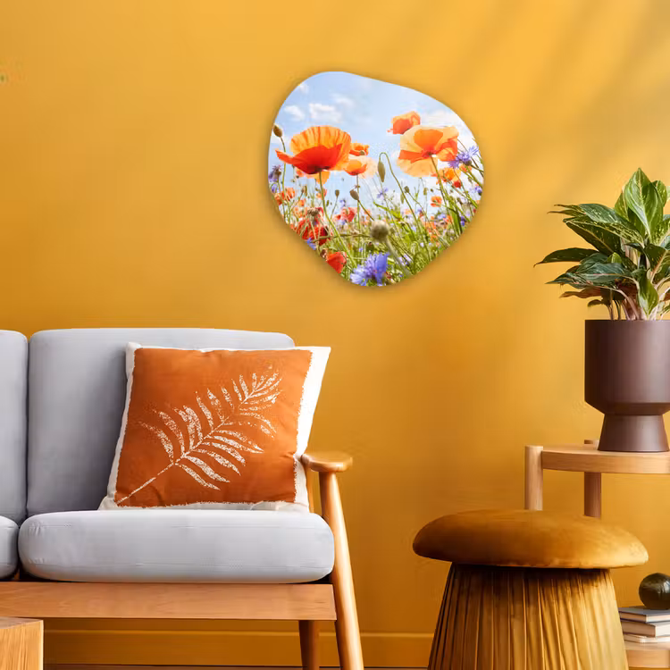 Bloemen - Klaproos - Lente - Natuur - Rood - Blauw Wandcirkel Organisch Forex 3mm klein -sfeer4