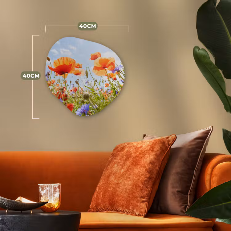 Bloemen - Klaproos - Lente - Natuur - Rood - Blauw Wandcirkel Organisch Forex 3mm klein -sfeer3