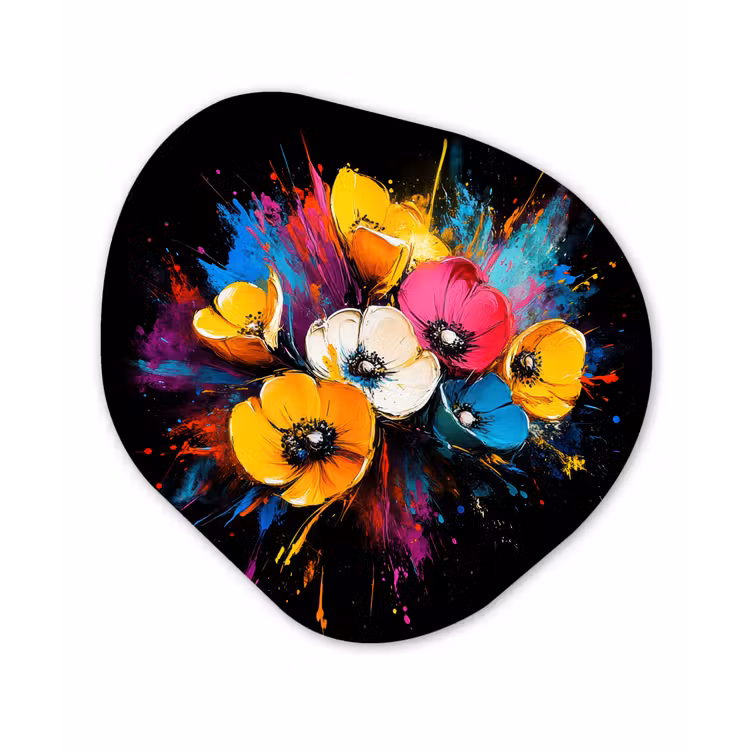 Bloemen - Kleurrijk - Graffiti - Modern - Boeket Wandcirkel Organisch Forex 3mm klein -3d