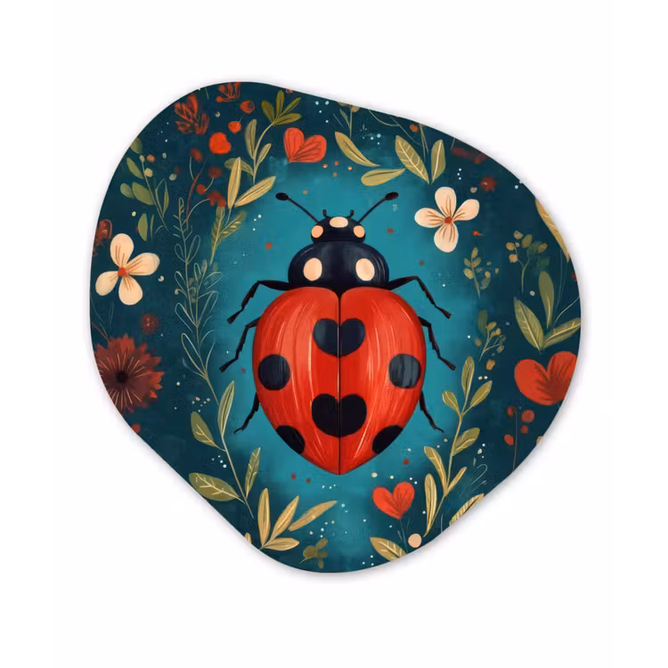 Bloemen - Lieveheersbeestje - Hartje - Rood Wandcirkel Organisch Forex 3mm klein -3d