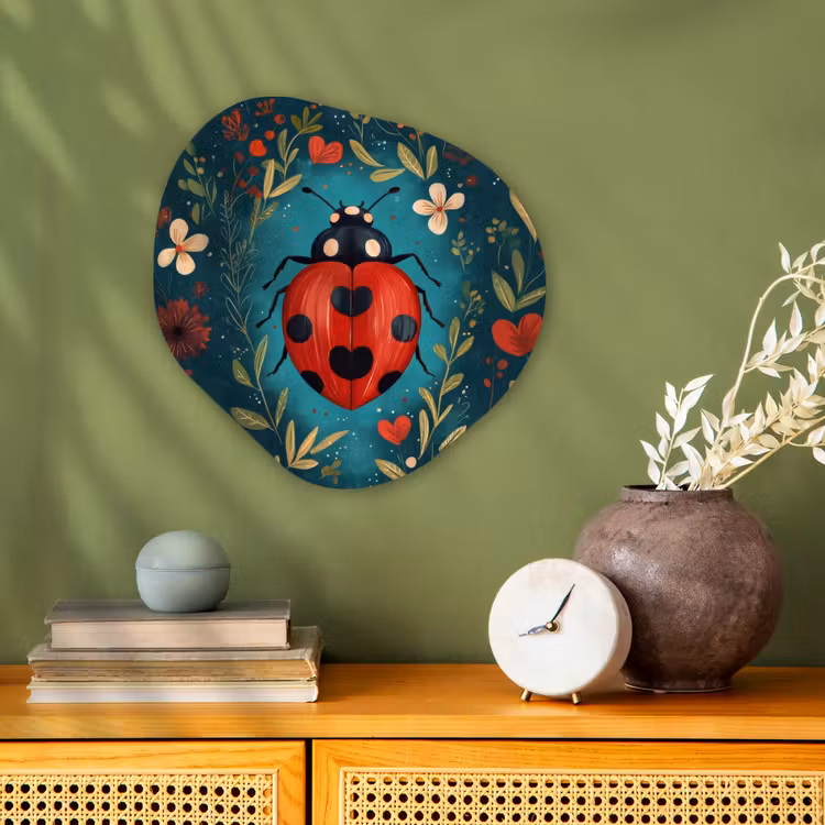Bloemen - Lieveheersbeestje - Hartje - Rood Wandcirkel Organisch Forex 3mm klein -sfeer2