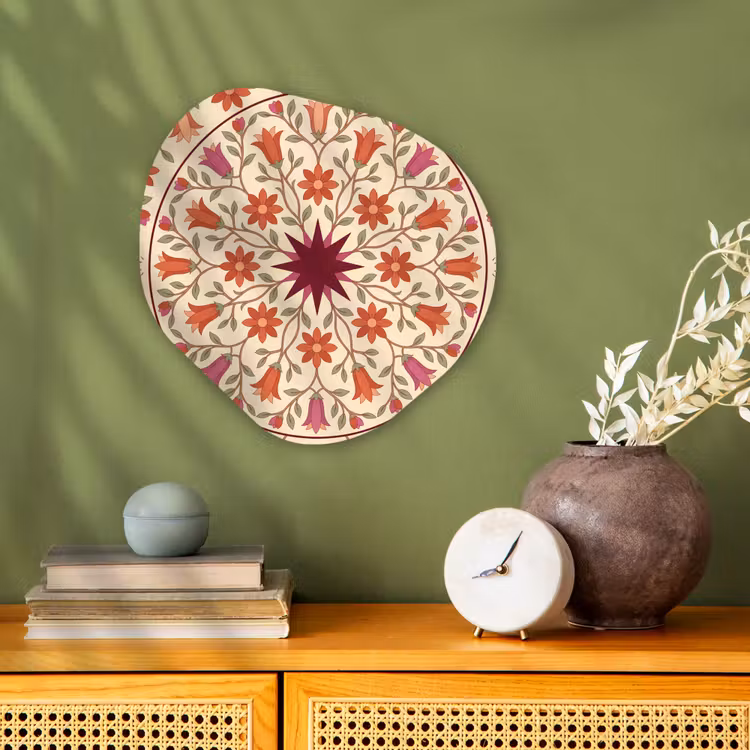 Bloemen - Mandala - Decoratief - Rood Wandcirkel Organisch Forex 3mm klein -sfeer2