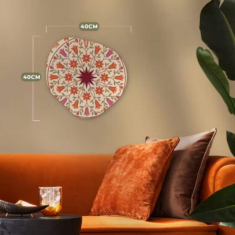 Bloemen - Mandala - Decoratief - Rood Wandcirkel Organisch Forex 3mm klein -sfeer3