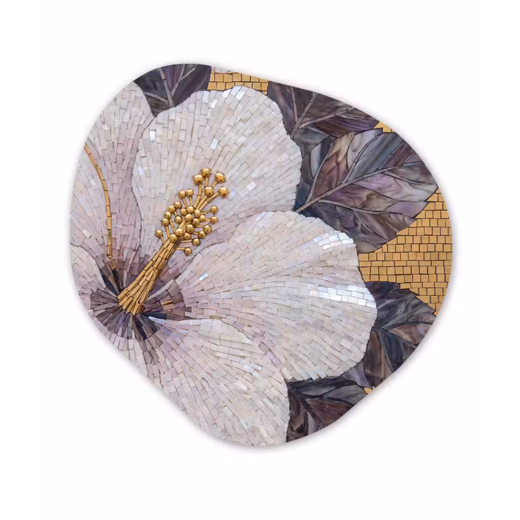 Bloemen - Mozaïek - Kunst - Modern - Goud Wandcirkel Organisch Forex 3mm klein -3d