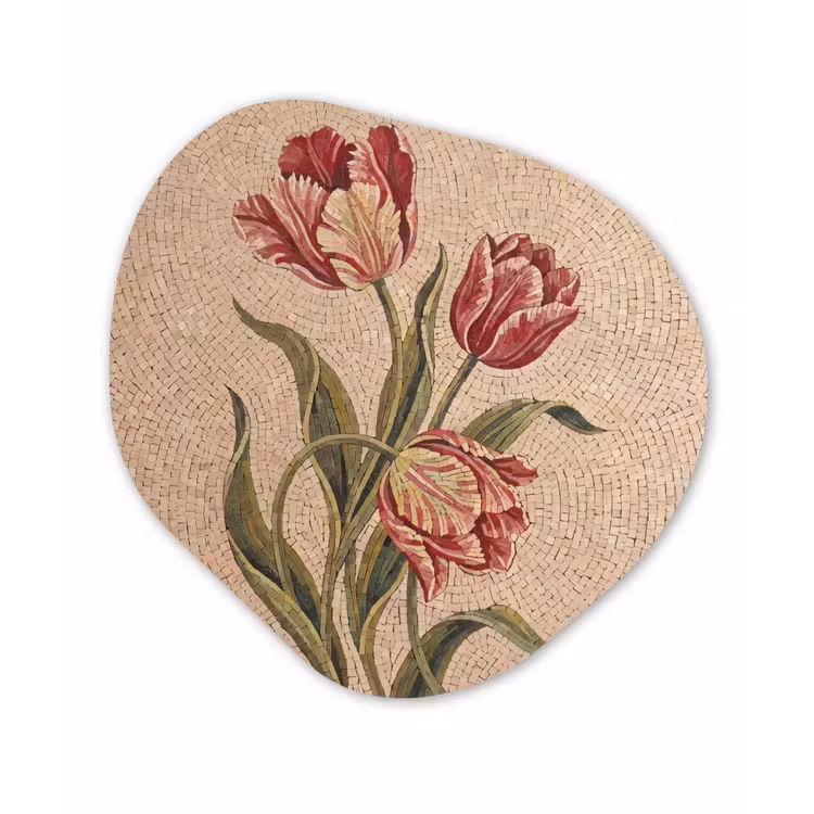 Bloemen - Mozaïek - Rood - Groen - Kunst Wandcirkel Organisch Forex 3mm klein -3d