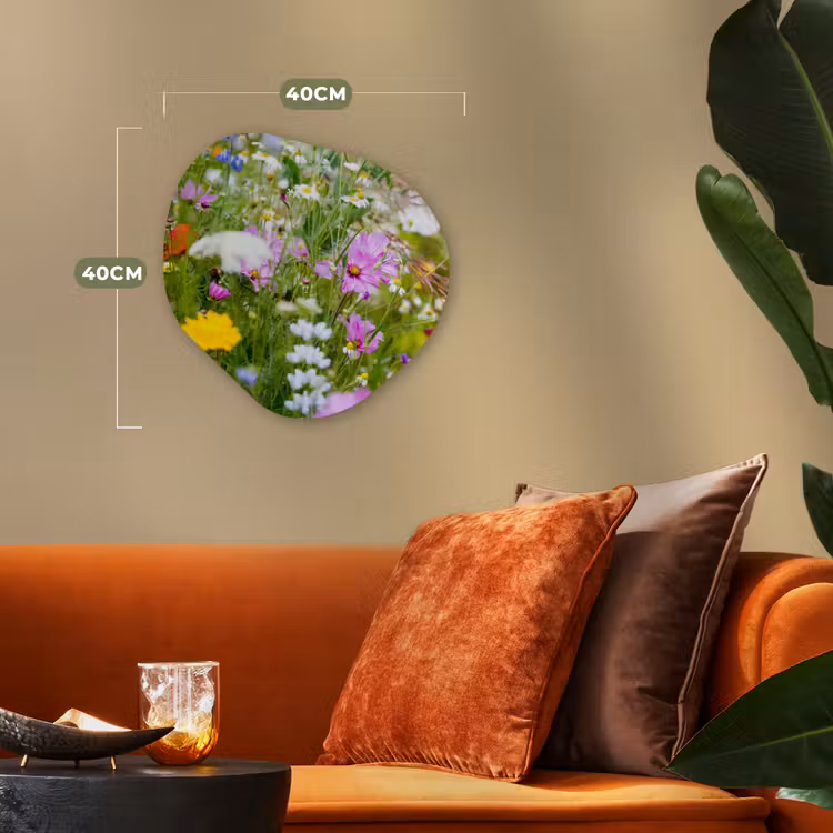 Bloemen - Natuur - Groen - Gras - Paars - Wit Wandcirkel Organisch Forex 3mm klein -sfeer3