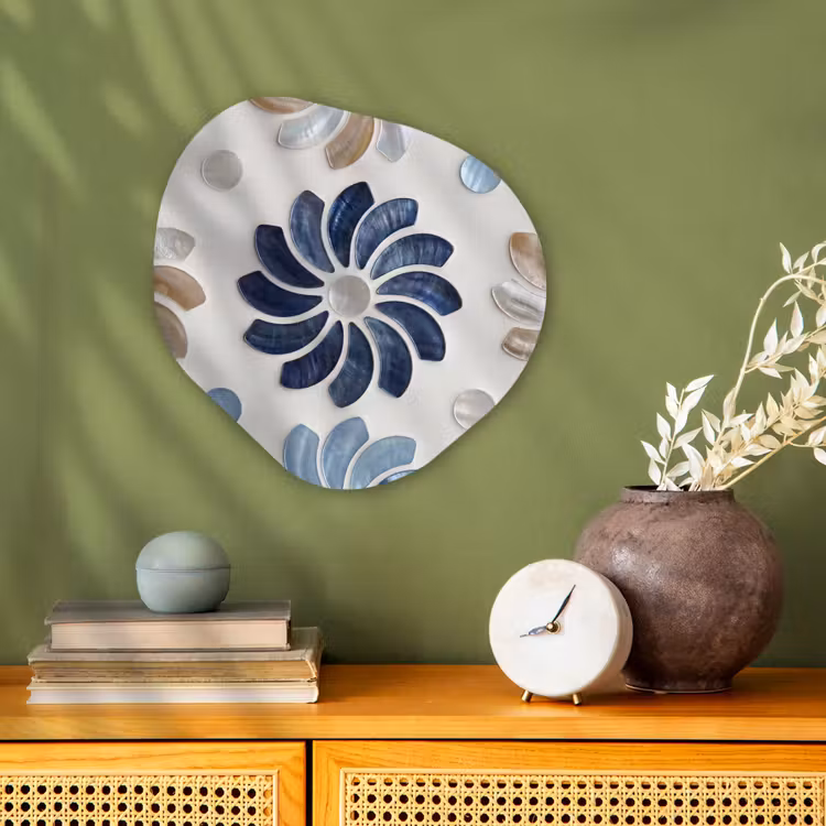 Bloemen - Parelmoer - Abstract - Patroon - Blauw Wandcirkel Organisch Forex 3mm klein -sfeer2