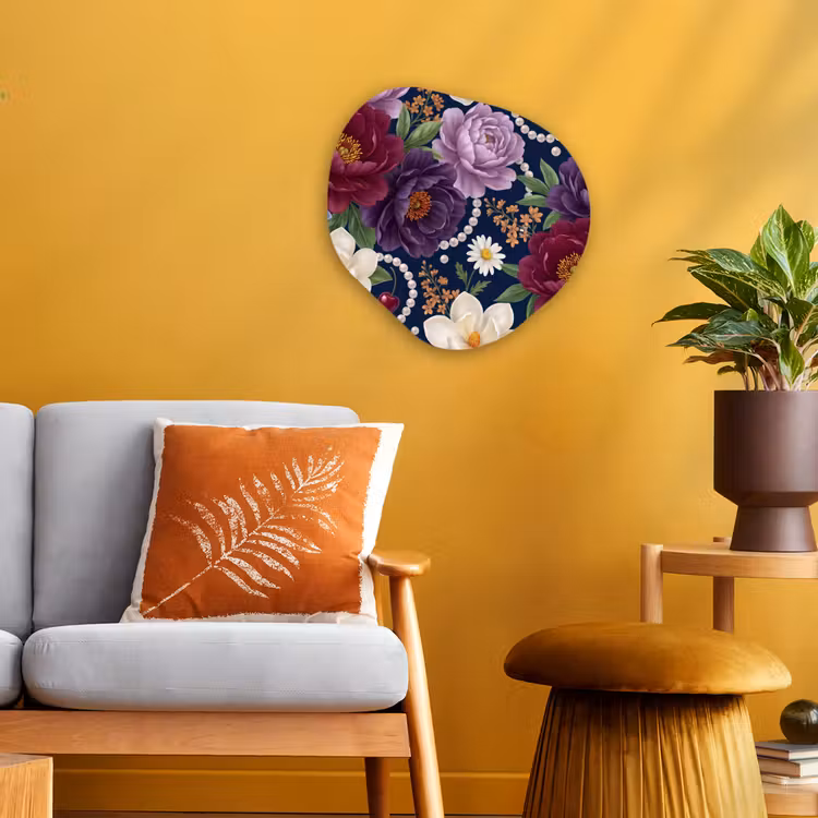 Bloemen - Parels - Decoratie - Modern - Blauw Wandcirkel Organisch Forex 3mm klein -sfeer4