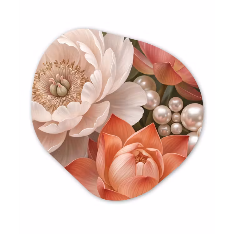 Bloemen - Parels - Elegant - Roze - Wit Wandcirkel Organisch Forex 3mm klein -3d