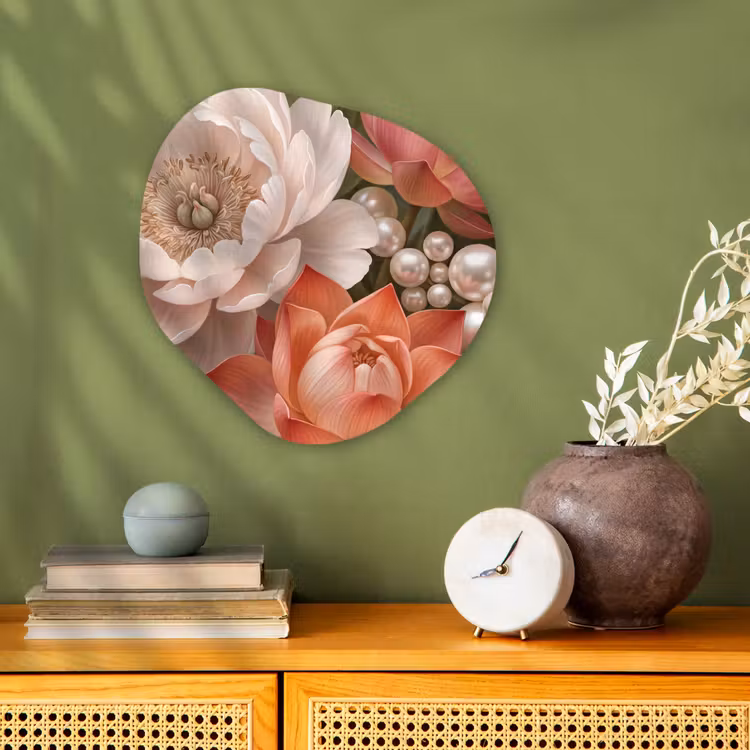 Bloemen - Parels - Elegant - Roze - Wit Wandcirkel Organisch Forex 3mm klein -sfeer2