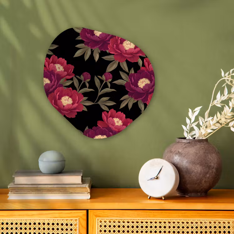 Bloemen - Patroon - Botanisch - Rood - Zwart Wandcirkel Organisch Forex 3mm klein -sfeer2