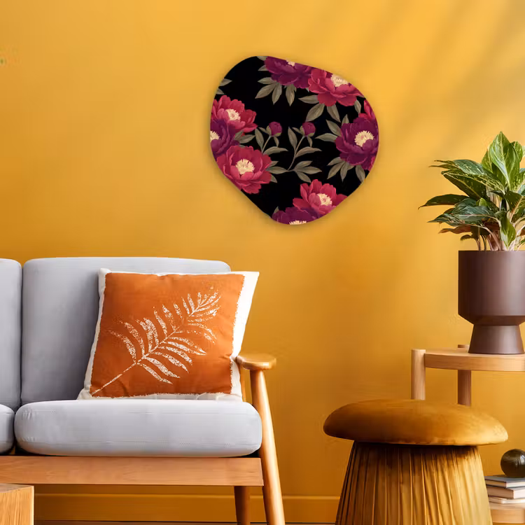 Bloemen - Patroon - Botanisch - Rood - Zwart Wandcirkel Organisch Forex 3mm klein -sfeer4